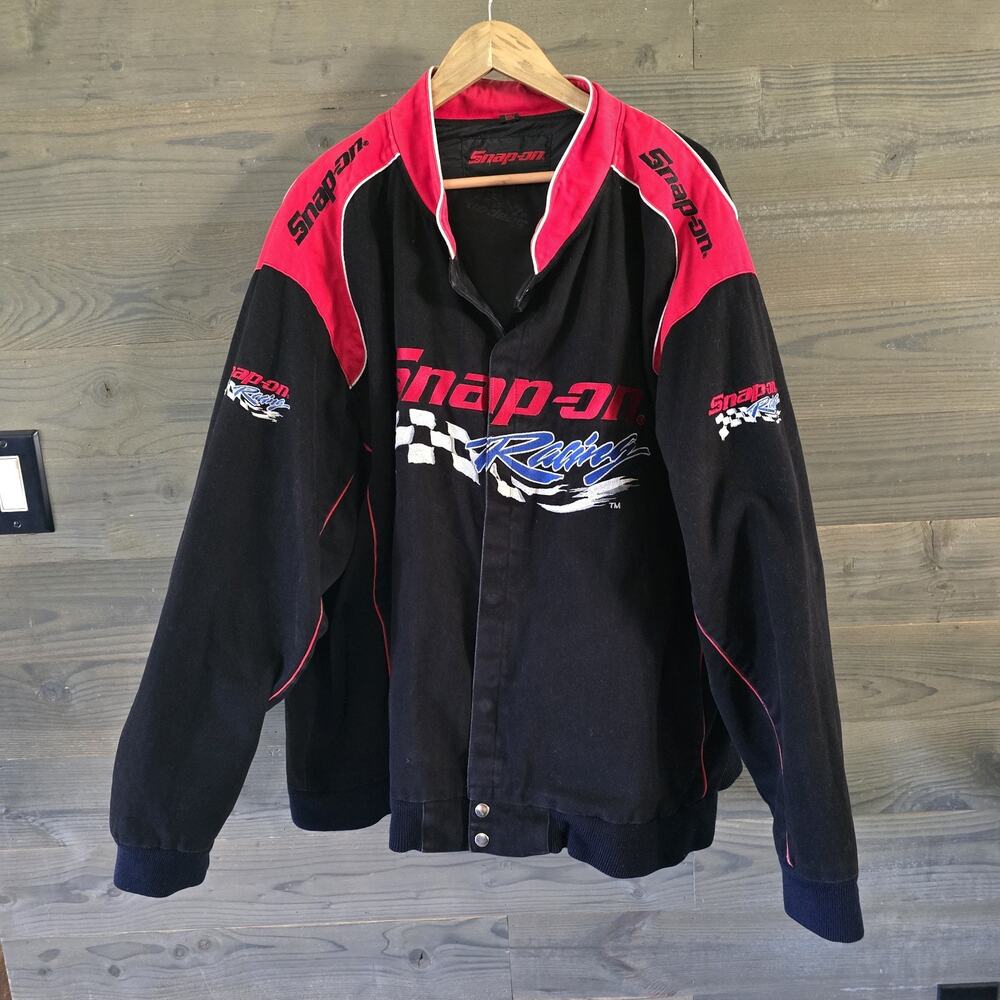 Vintage Snap-on Racing Jacket Mens 3XL Black Red Embroidered Mechanic NASCAR